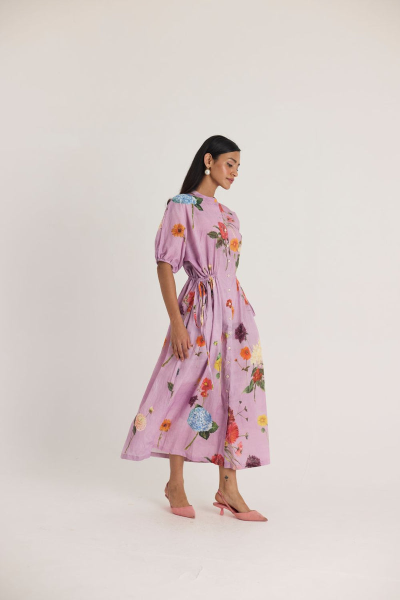 GIGGLE BERRY LILAC SIDE TIE UP DRESS cotton by Yam for women in Singapore
