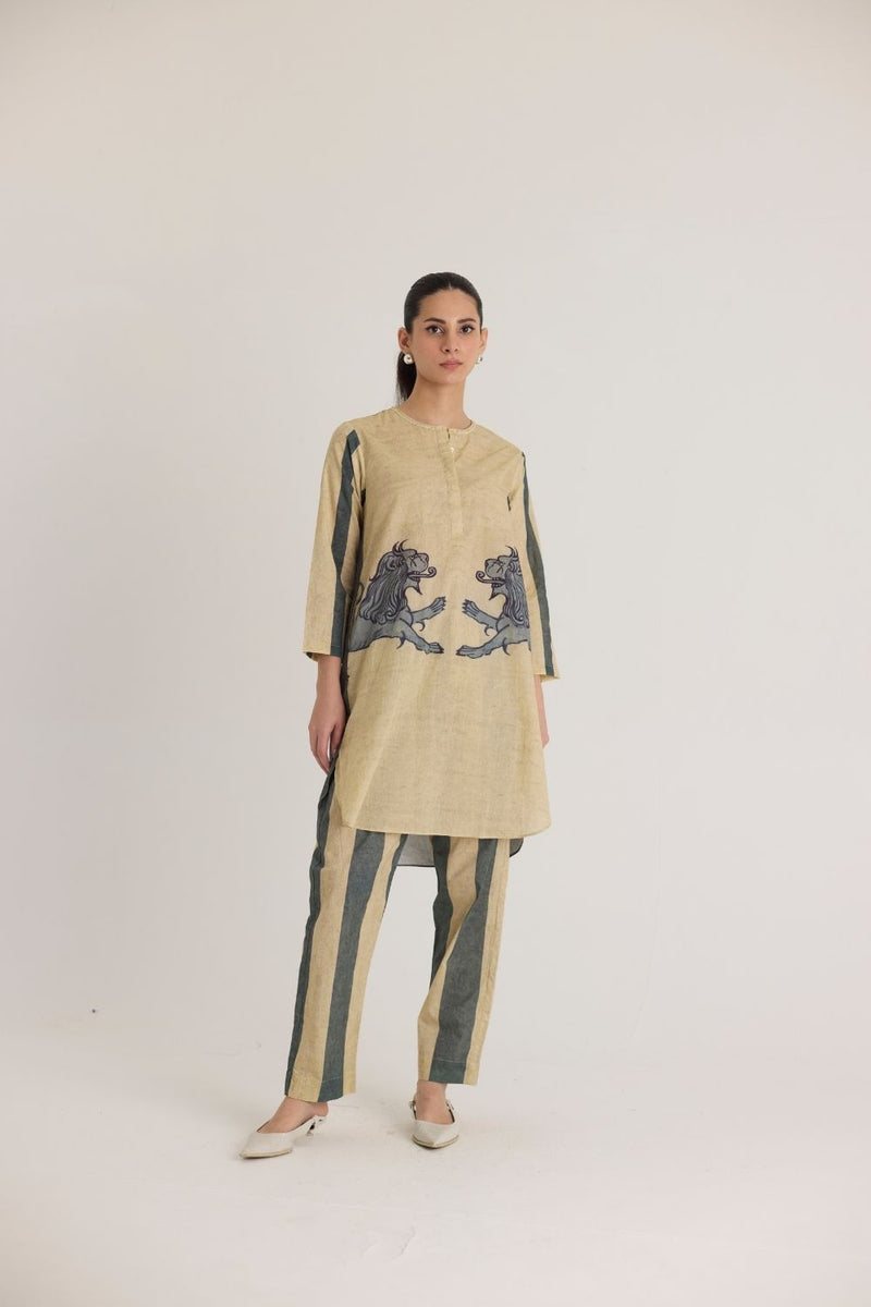 PAWS SHORT KURTA SET cotton by Yam in white color for women in Singapore