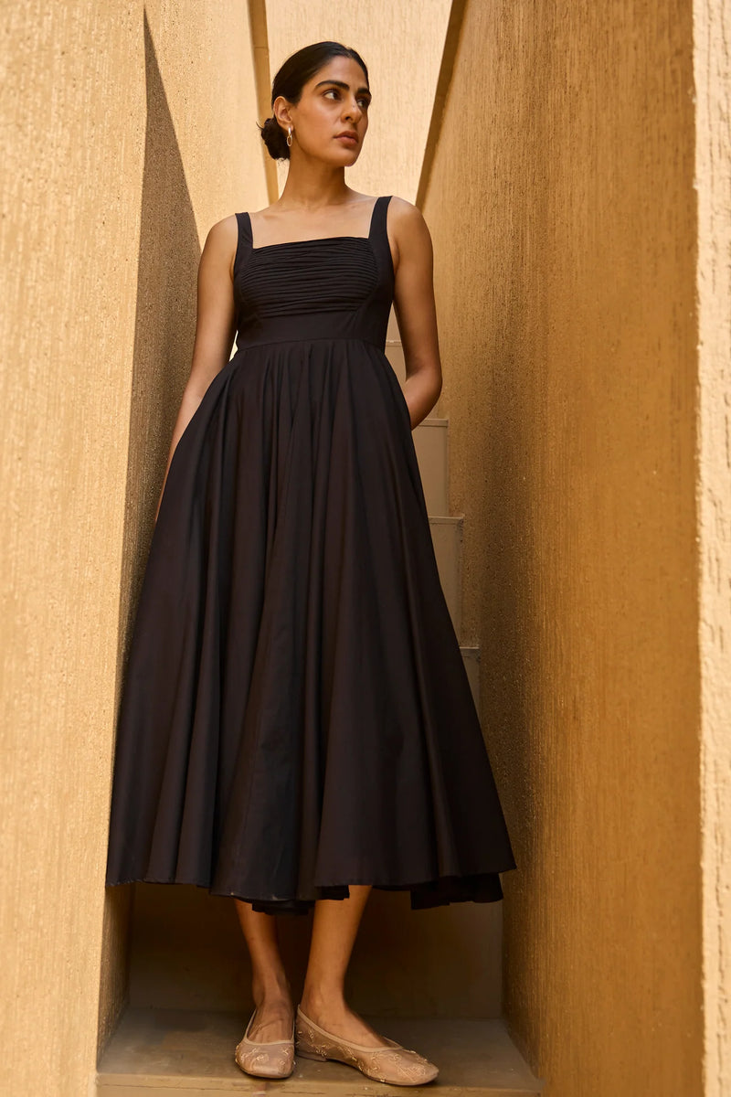 Manoor Black Organic Cotton Dress cotton by The Summer House in black color for women in Singapore