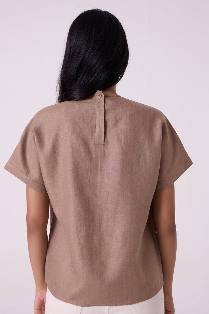 Pam Brown Linen Top linen top/shirt by The Summer House in brown for women in Singapore
