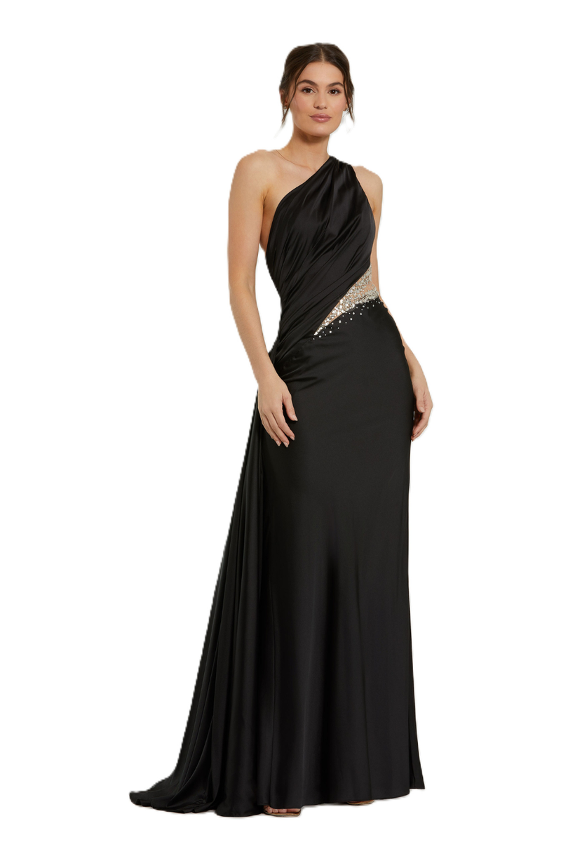 2210 - Black One Shoulder Charmeuse Gown With Beaded Cutout by Mac Duggal in black color for women in Singapore