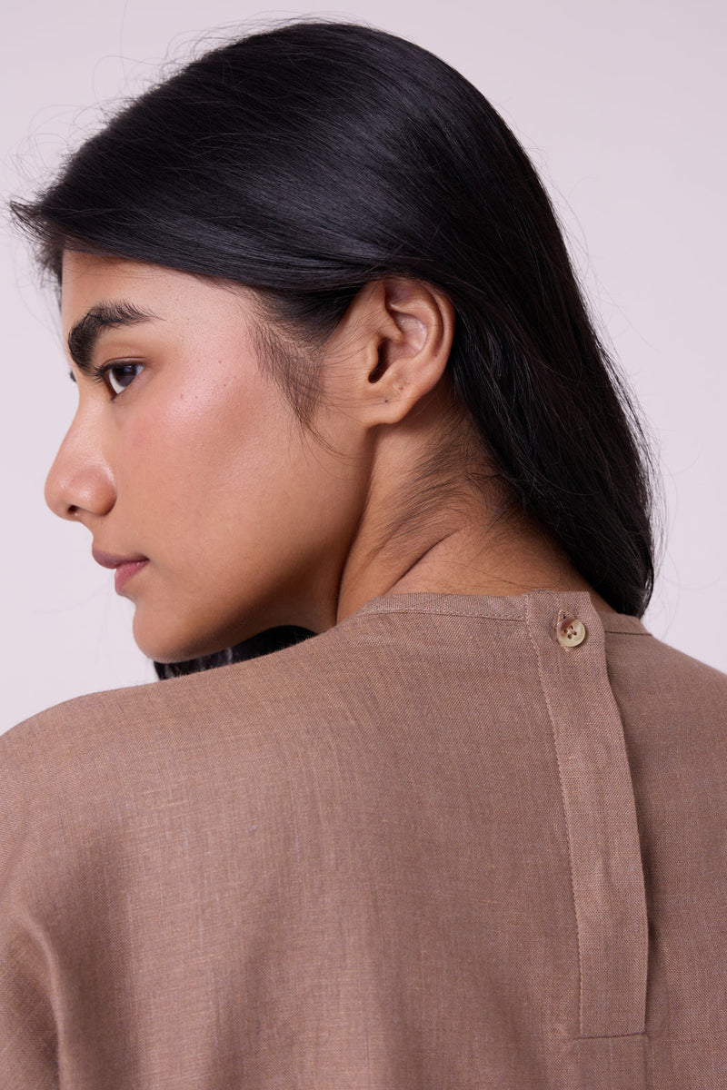 Pam Brown Linen Top linen top/shirt by The Summer House in brown for women in Singapore