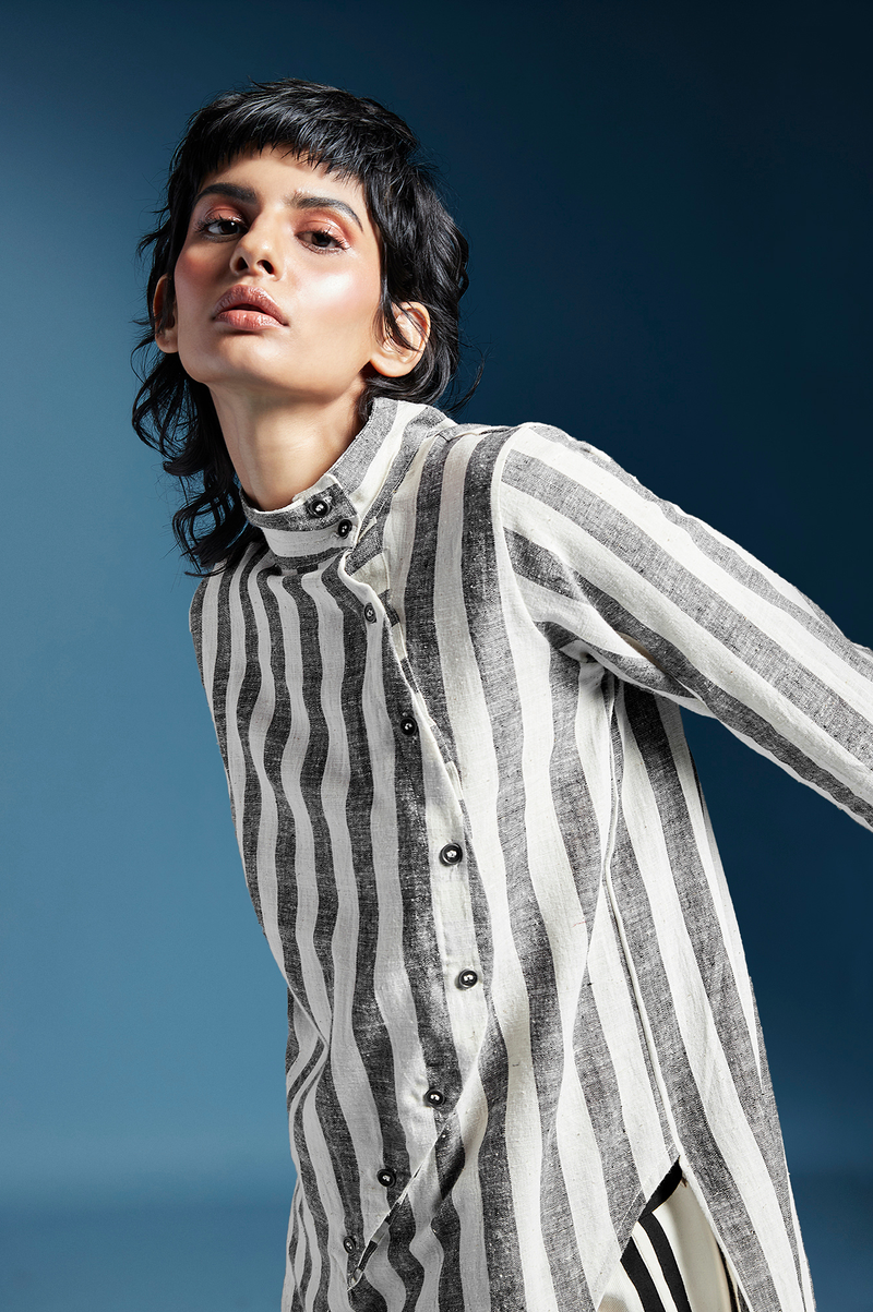 Andie Shirt in Kala Cotton-Bw Awning Stripes cotton by Chola for women in Singapore