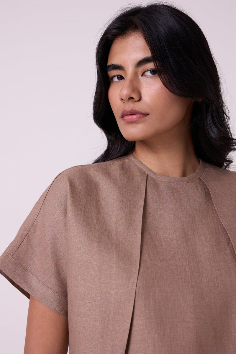 Pam Brown Linen Top linen top/shirt by The Summer House in brown for women in Singapore