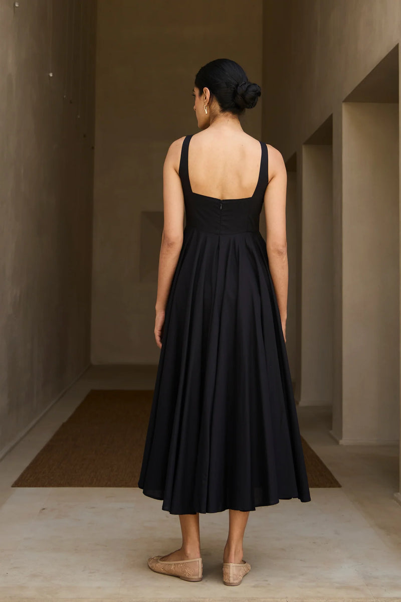 Manoor Black Organic Cotton Dress cotton by The Summer House in black color for women in Singapore