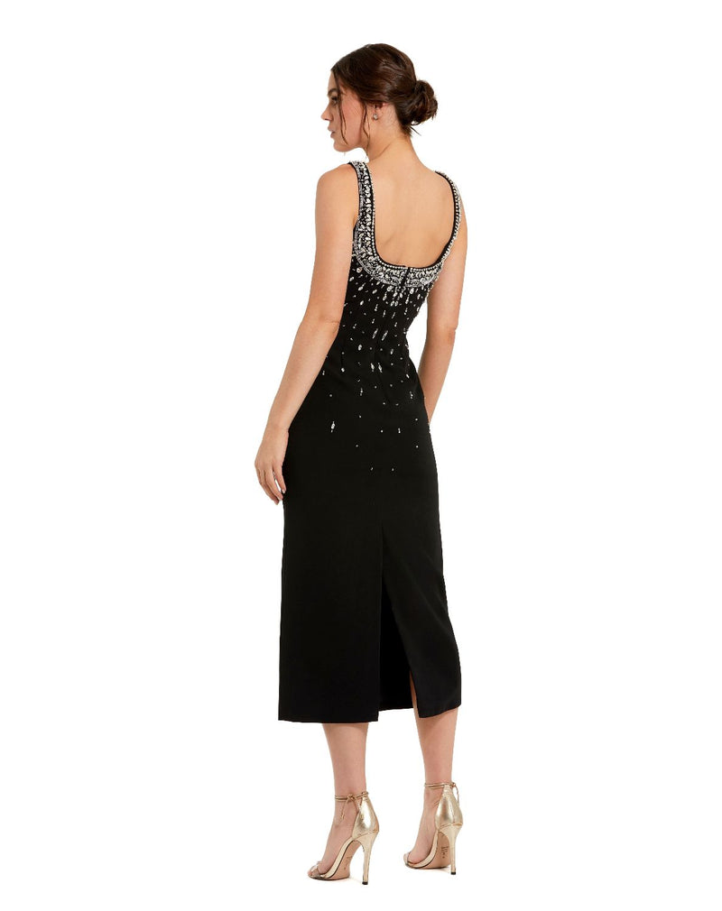 2259-Black Beaded Crepe Scoop Neck Sleeveless Midi Dress by Mac Duggal in black color for women in Singapore