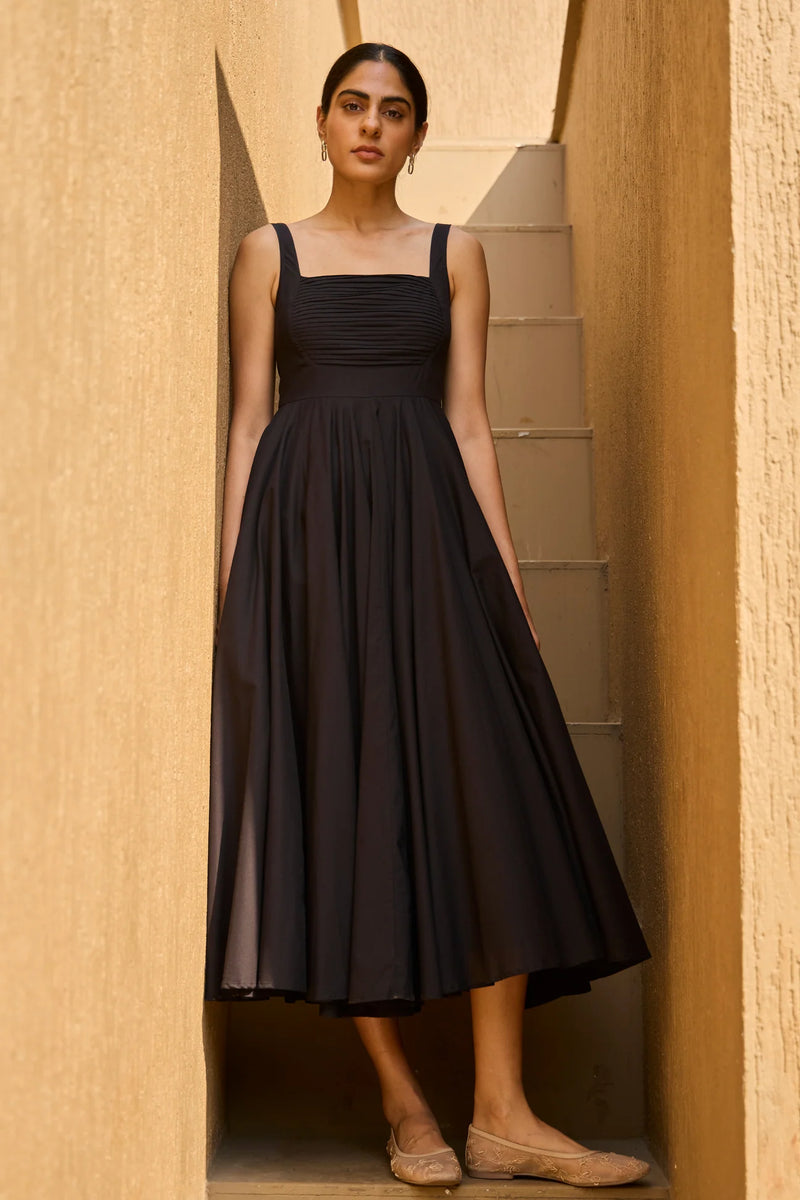 Manoor Black Organic Cotton Dress cotton by The Summer House in black color for women in Singapore