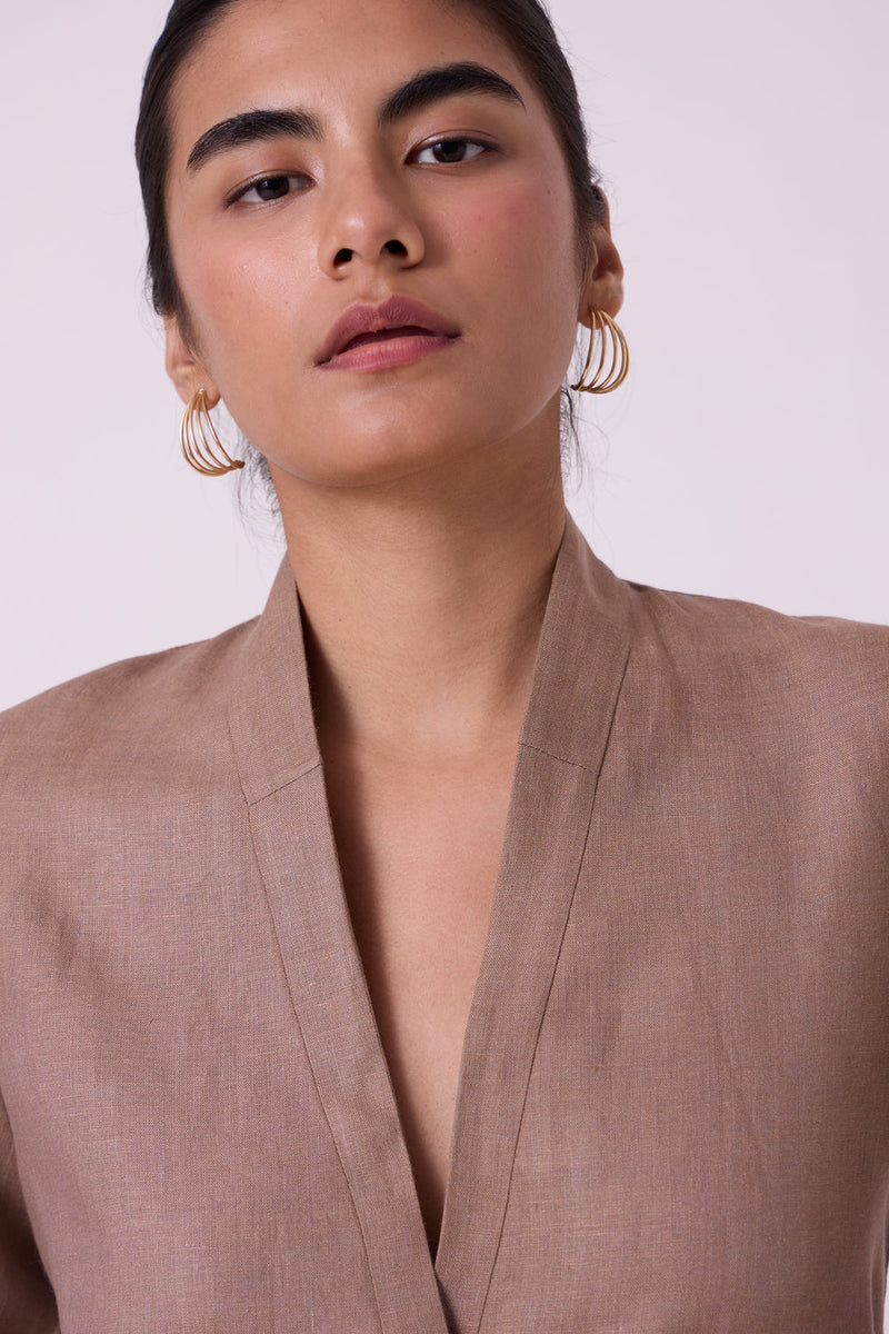 Darcy Brown Linen Jacket linen jacket/overlay by The Summer House in brown for women in Singapore