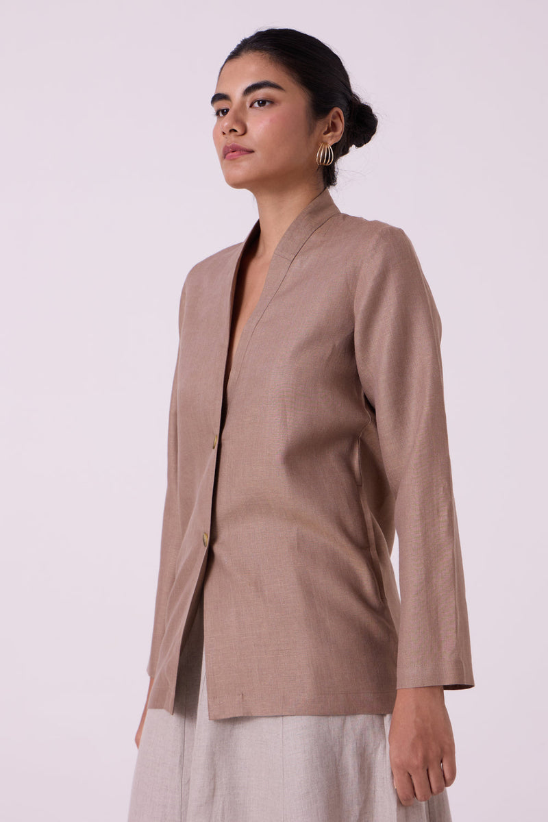 Darcy Brown Linen Jacket linen jacket/overlay by The Summer House in brown for women in Singapore