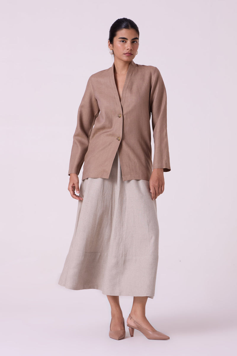 Darcy Brown Linen Jacket linen jacket/overlay by The Summer House in brown for women in Singapore