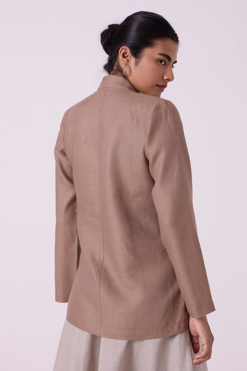 Darcy Brown Linen Jacket linen jacket/overlay by The Summer House in brown for women in Singapore