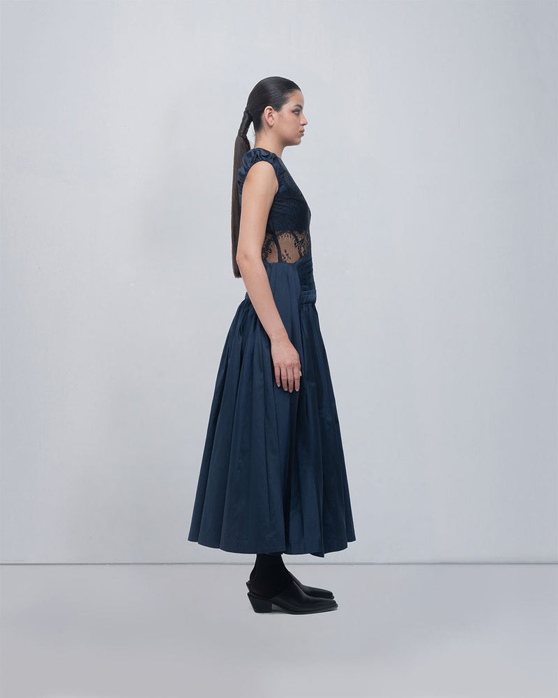 Anais Draped Dress viscose by Leh Studios in blue, black for women in Singapore