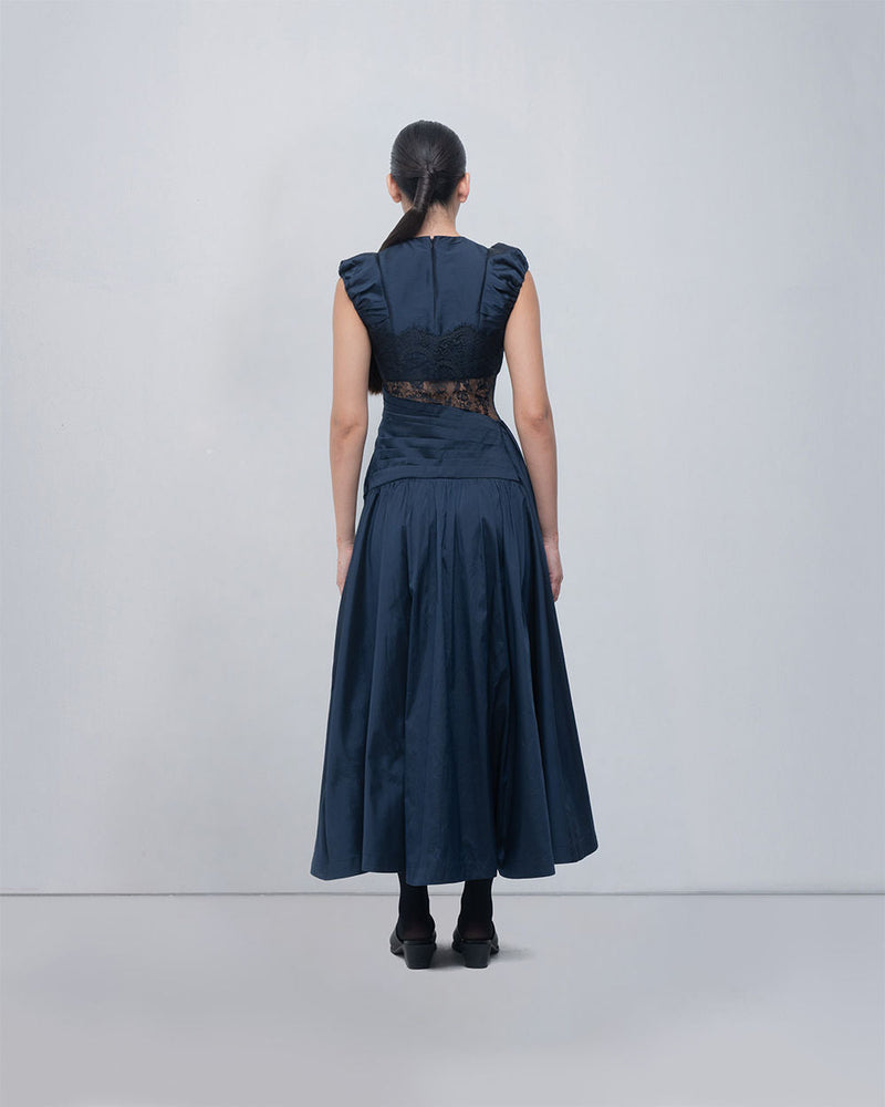Anais Draped Dress viscose by Leh Studios in blue, black for women in Singapore