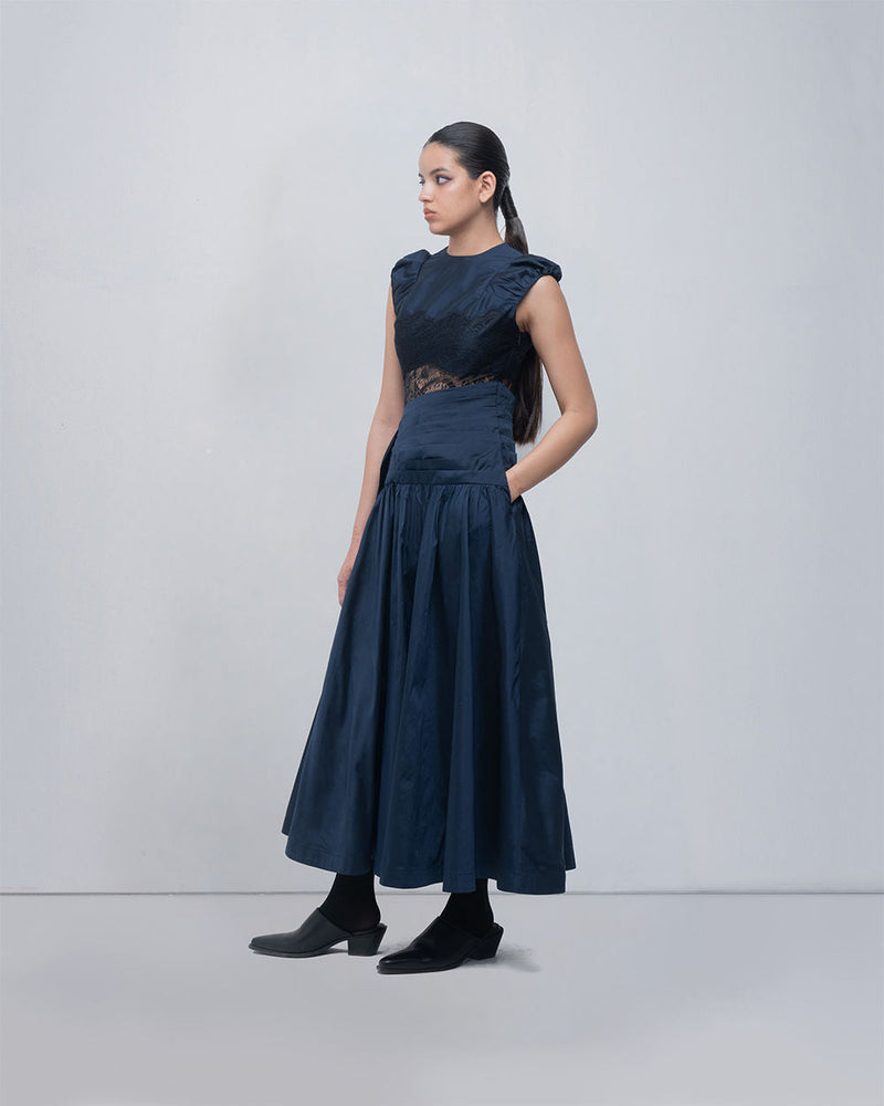 Anais Draped Dress viscose by Leh Studios in blue, black for women in Singapore