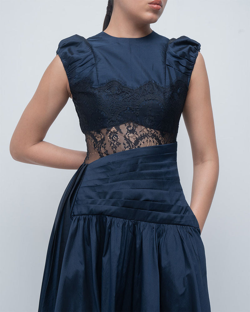 Anais Draped Dress viscose by Leh Studios in blue, black for women in Singapore