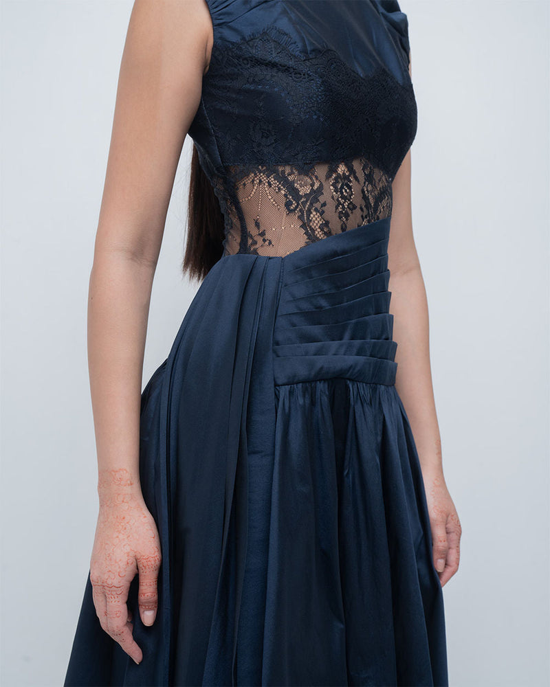 Anais Draped Dress viscose by Leh Studios in blue, black for women in Singapore