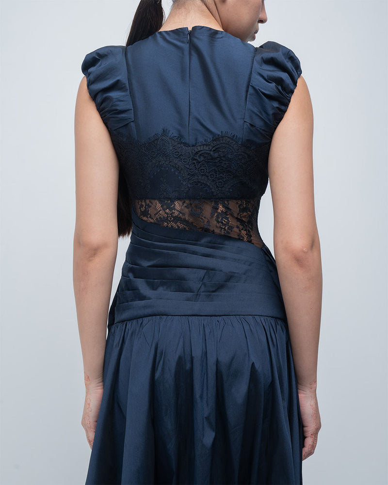Anais Draped Dress viscose by Leh Studios in blue, black for women in Singapore