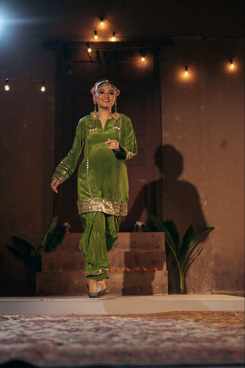 Sunira Kurta Skirt Set- Mehendi