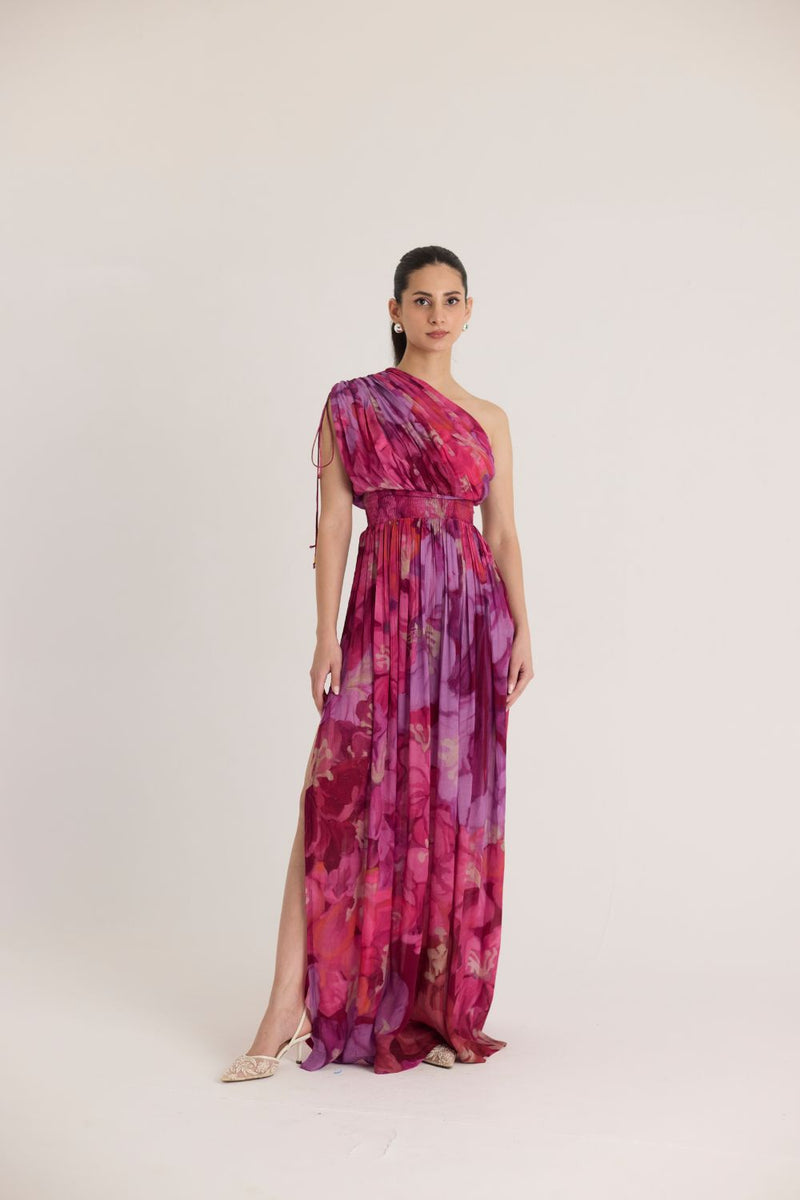 VIOLET ONE SHOULDER DRESS by Yam in pink color for women in Singapore