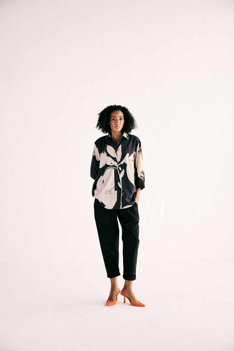 LUNA IRIS SHIRT cotton by Khara Kapas in black for women in Singapore