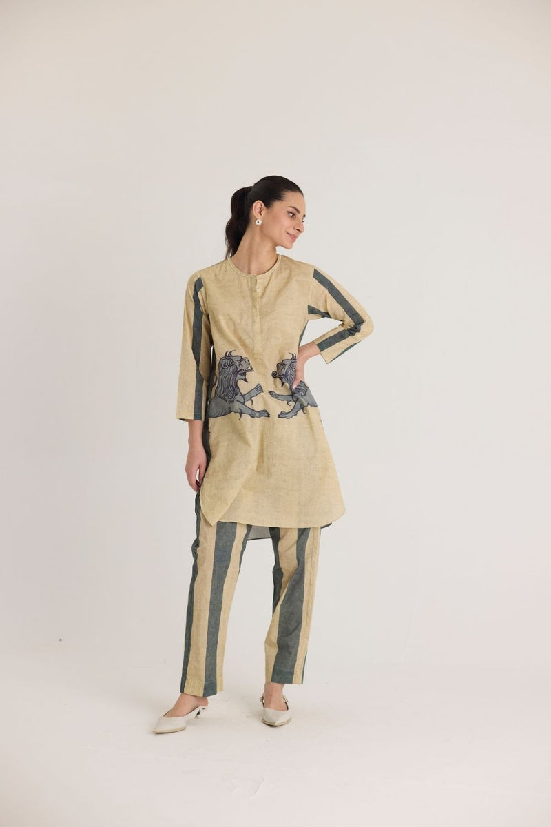 PAWS SHORT KURTA SET cotton by Yam in white color for women in Singapore