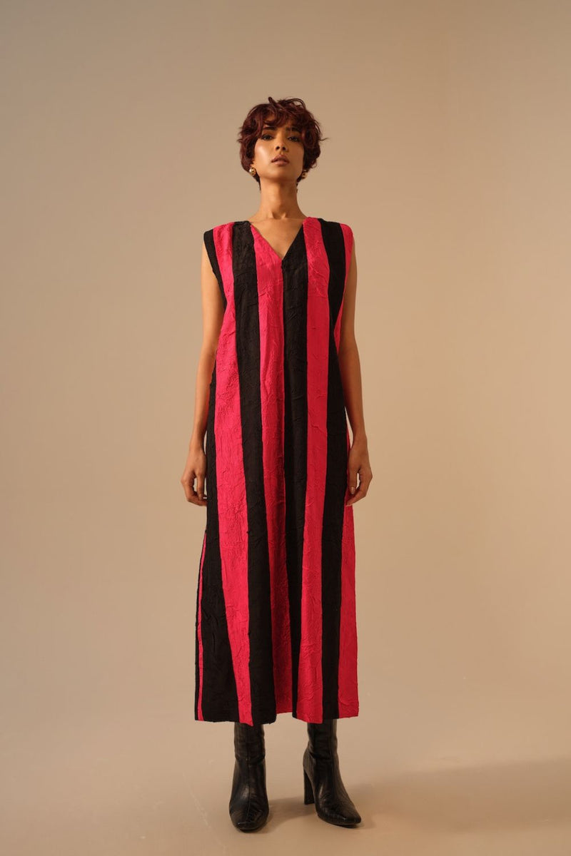 Twin Dress-Pink + Black crushed silk dresses by Stoique in pink, black for women in Singapore