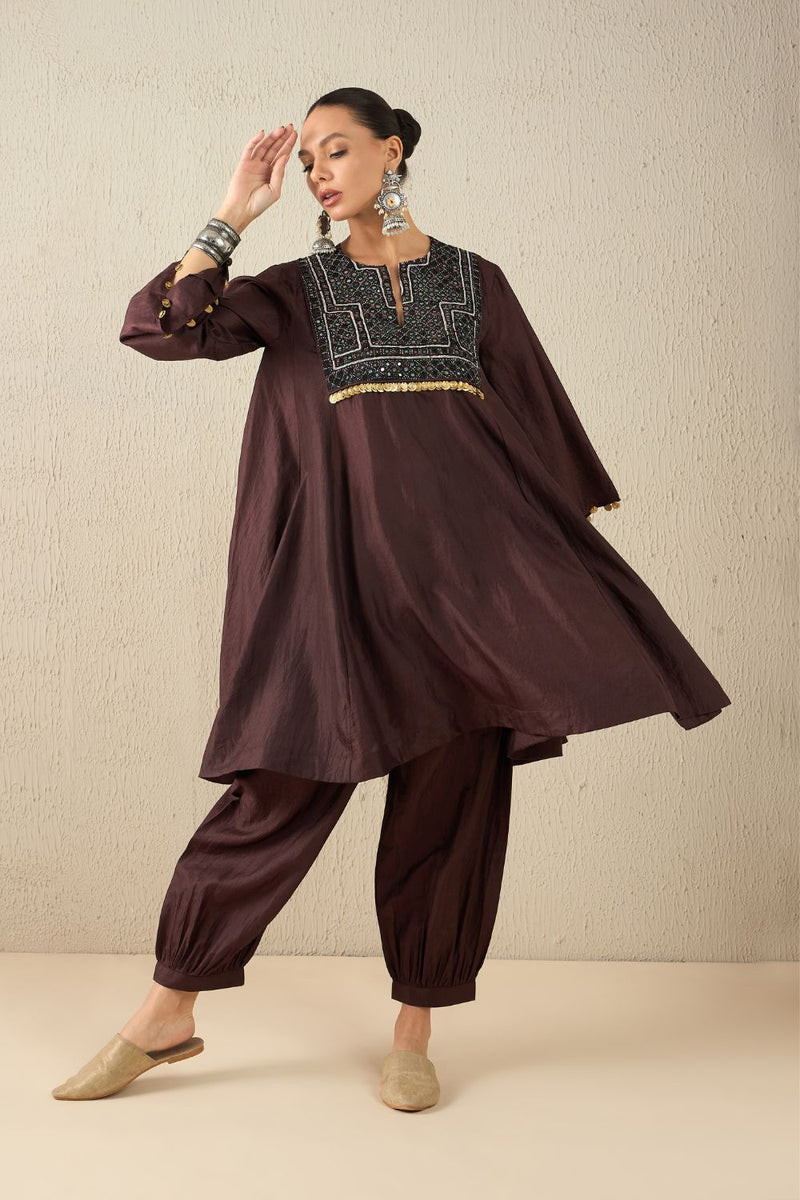 AFGHANI SILK SET silk by Aavidi in yellow color for women in Singapore
