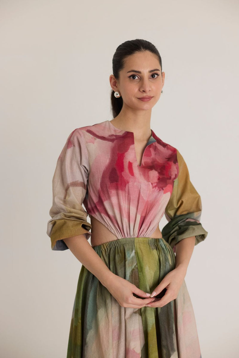 TILLY BOTH SIDE CUT DRESS poplin by Yam in multi color for women in Singapore