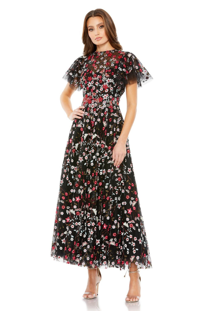 20323-Embellished Butterfly Tea Length A Line Dress mul by Mac Duggal in black color for women in Singapore