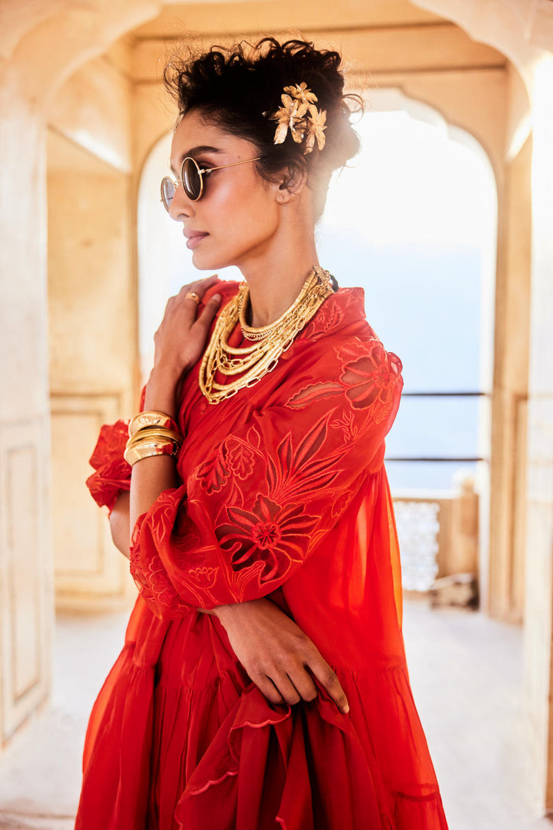 PH-2301 Dress Scarf Set-Vemillion organza by Paulmi & Harsh for women in Singapore