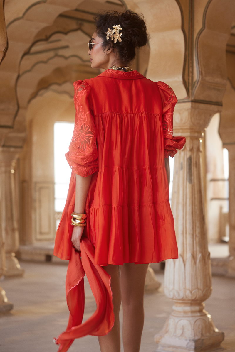 PH-2301 Dress Scarf Set-Vemillion organza by Paulmi & Harsh for women in Singapore