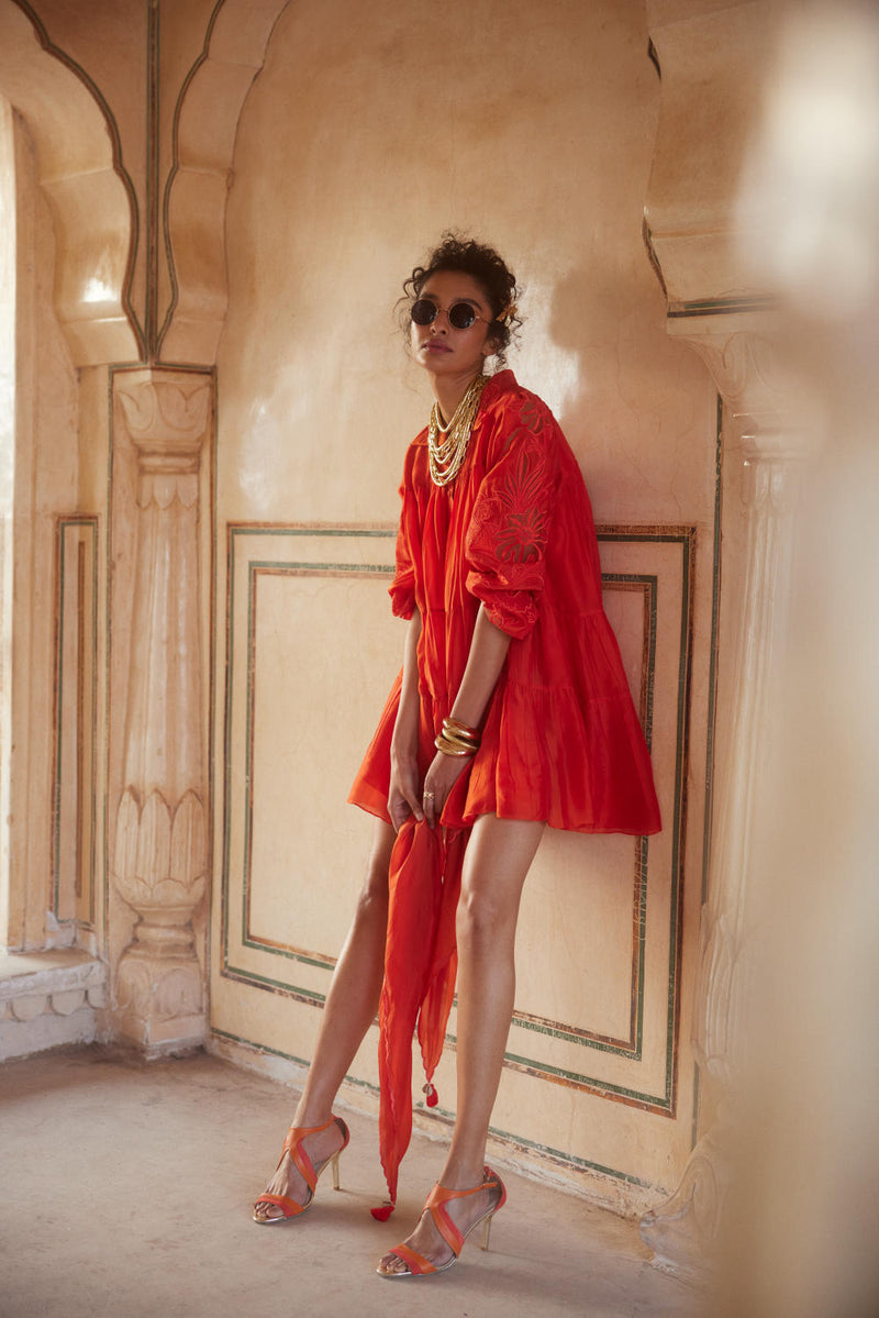 PH-2301 Dress Scarf Set-Vemillion organza by Paulmi & Harsh for women in Singapore