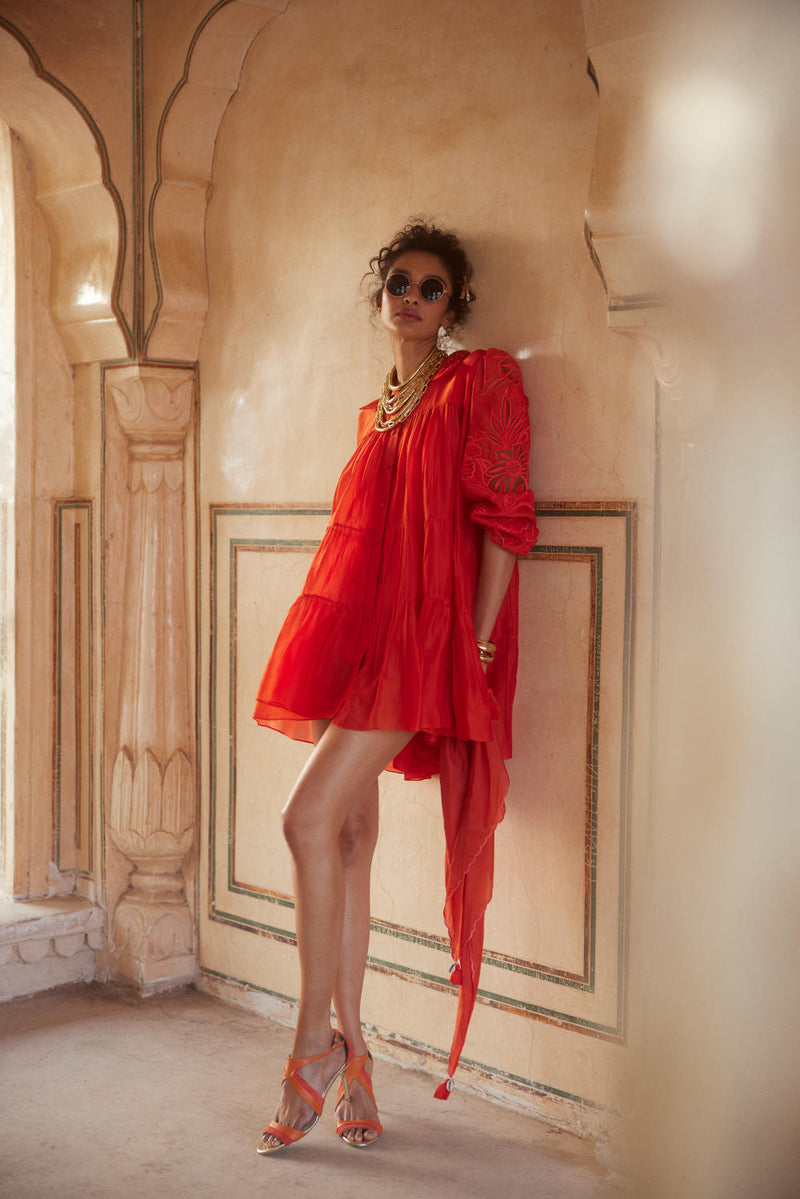 PH-2301 Dress Scarf Set-Vemillion organza by Paulmi & Harsh for women in Singapore