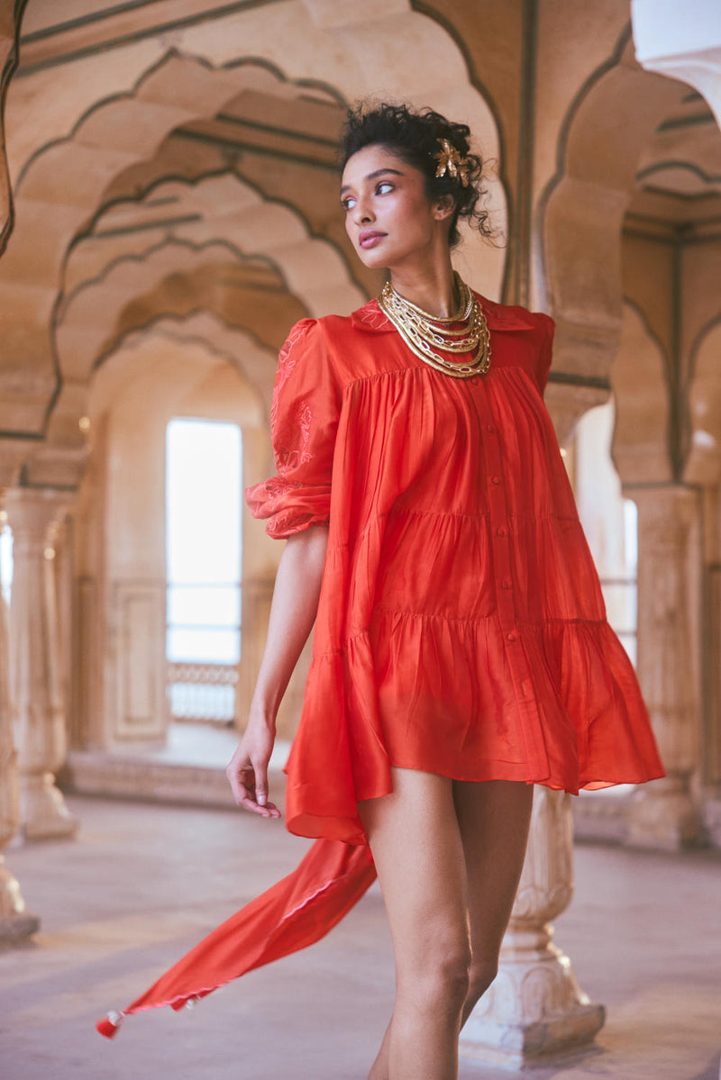 PH-2301 Dress Scarf Set-Vemillion organza by Paulmi & Harsh for women in Singapore
