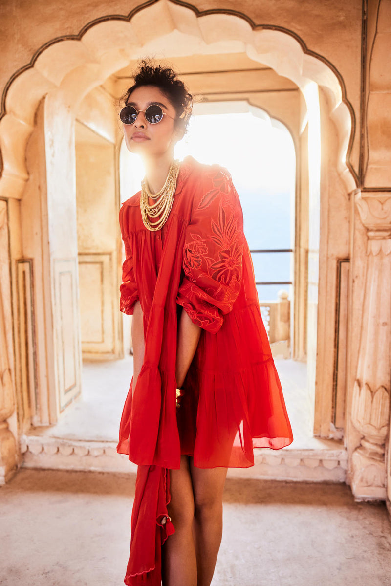 PH-2301 Dress Scarf Set-Vemillion organza by Paulmi & Harsh for women in Singapore