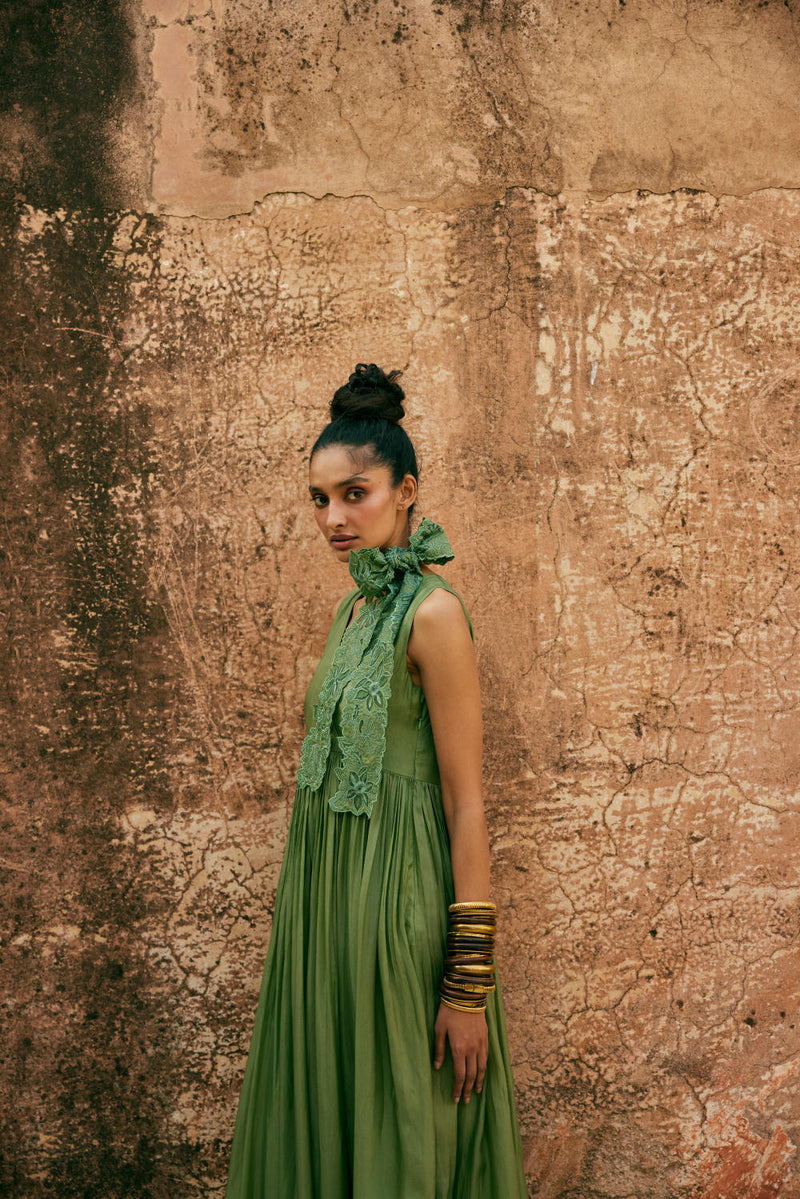 PH-2306 
Maxi 
Scarf Set-Sage green organza by Paulmi & Harsh in green color for women in Singapore