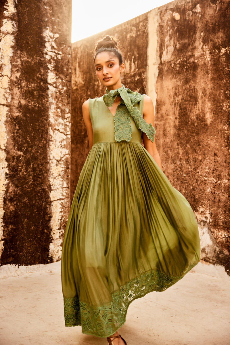 PH-2306 
Maxi 
Scarf Set-Sage green organza by Paulmi & Harsh in green color for women in Singapore