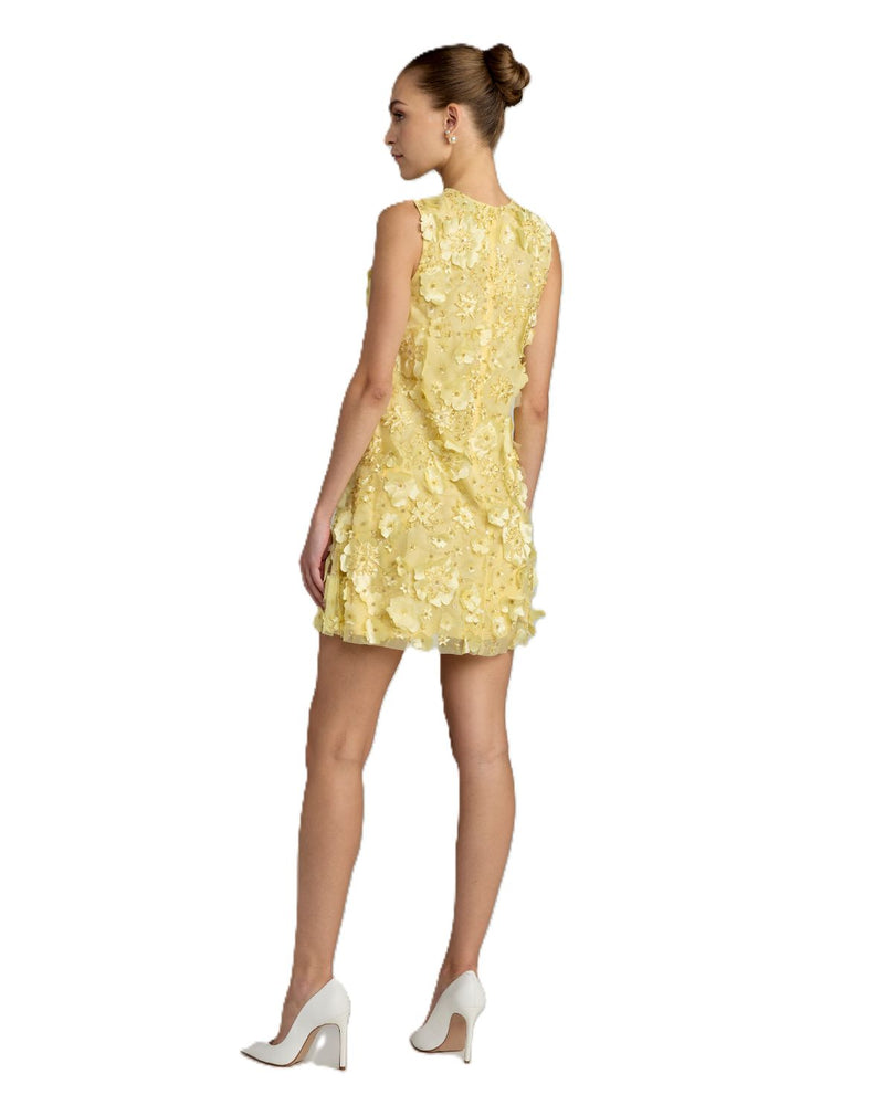 23108 - Yellow 3D Floral Embellished Sleeveless Mini Dress by Mac Duggal in yellow color for women in Singapore