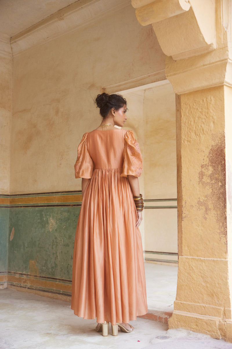 PH-2310 
Maxi-Peachy orange organza by Paulmi & Harsh in peach color for women in Singapore