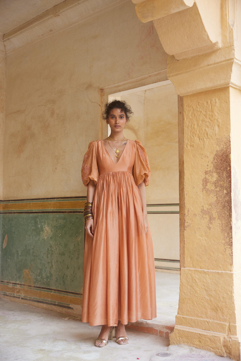 PH-2310 
Maxi-Peachy orange organza by Paulmi & Harsh in peach color for women in Singapore