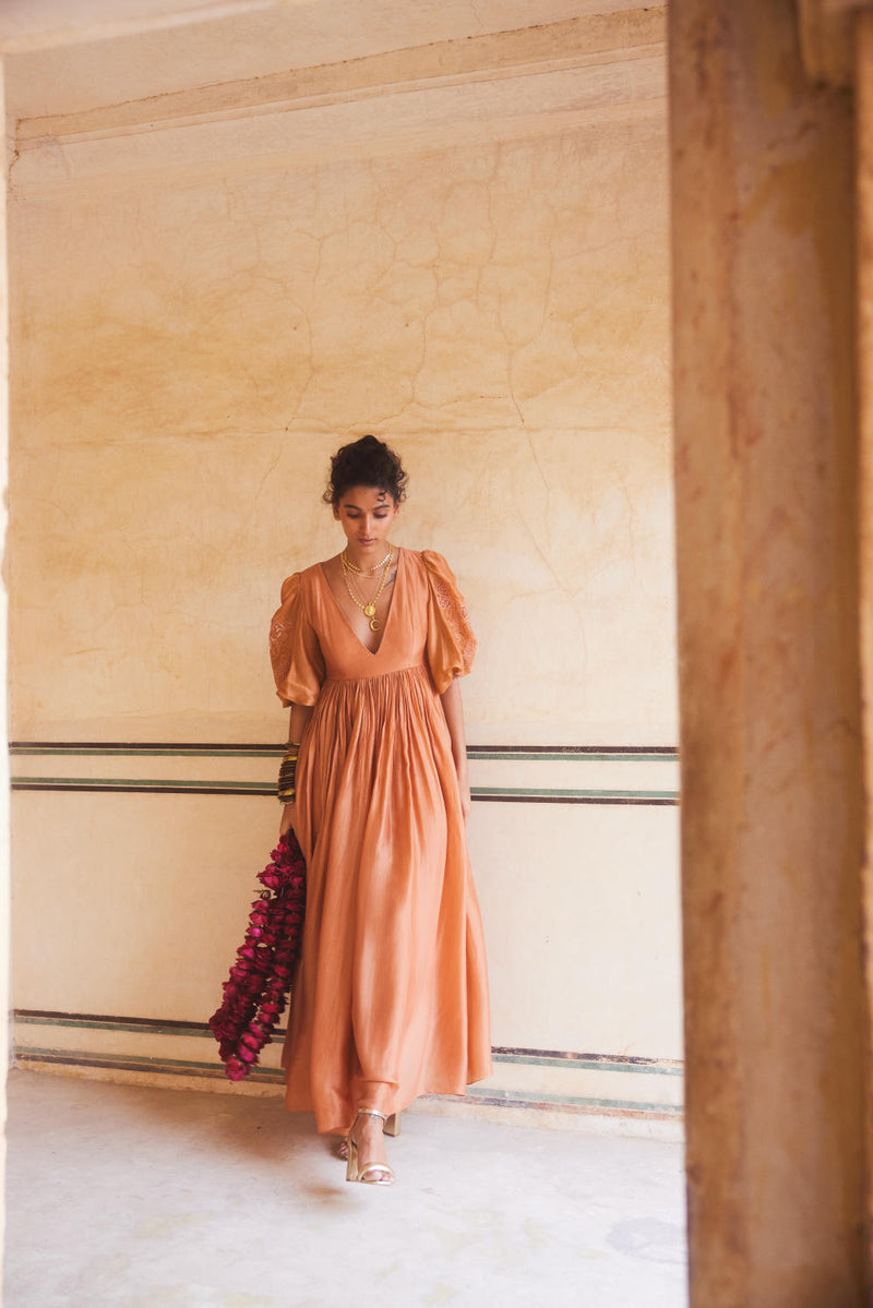 PH-2310 
Maxi-Peachy orange organza by Paulmi & Harsh in peach color for women in Singapore