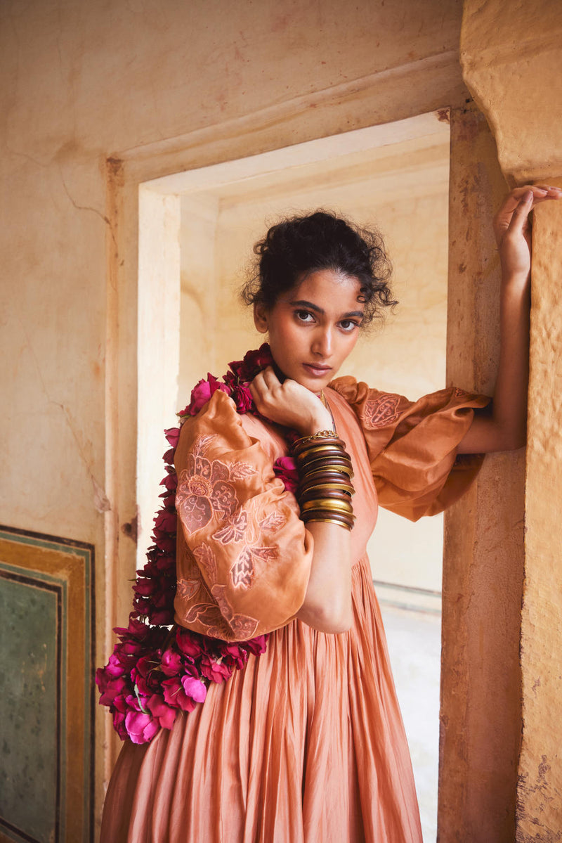 PH-2310 
Maxi-Peachy orange organza by Paulmi & Harsh in peach color for women in Singapore