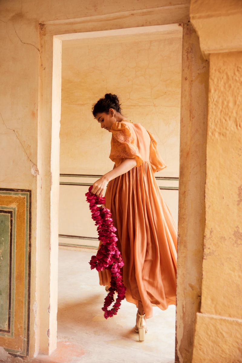 PH-2310 
Maxi-Peachy orange organza by Paulmi & Harsh in peach color for women in Singapore