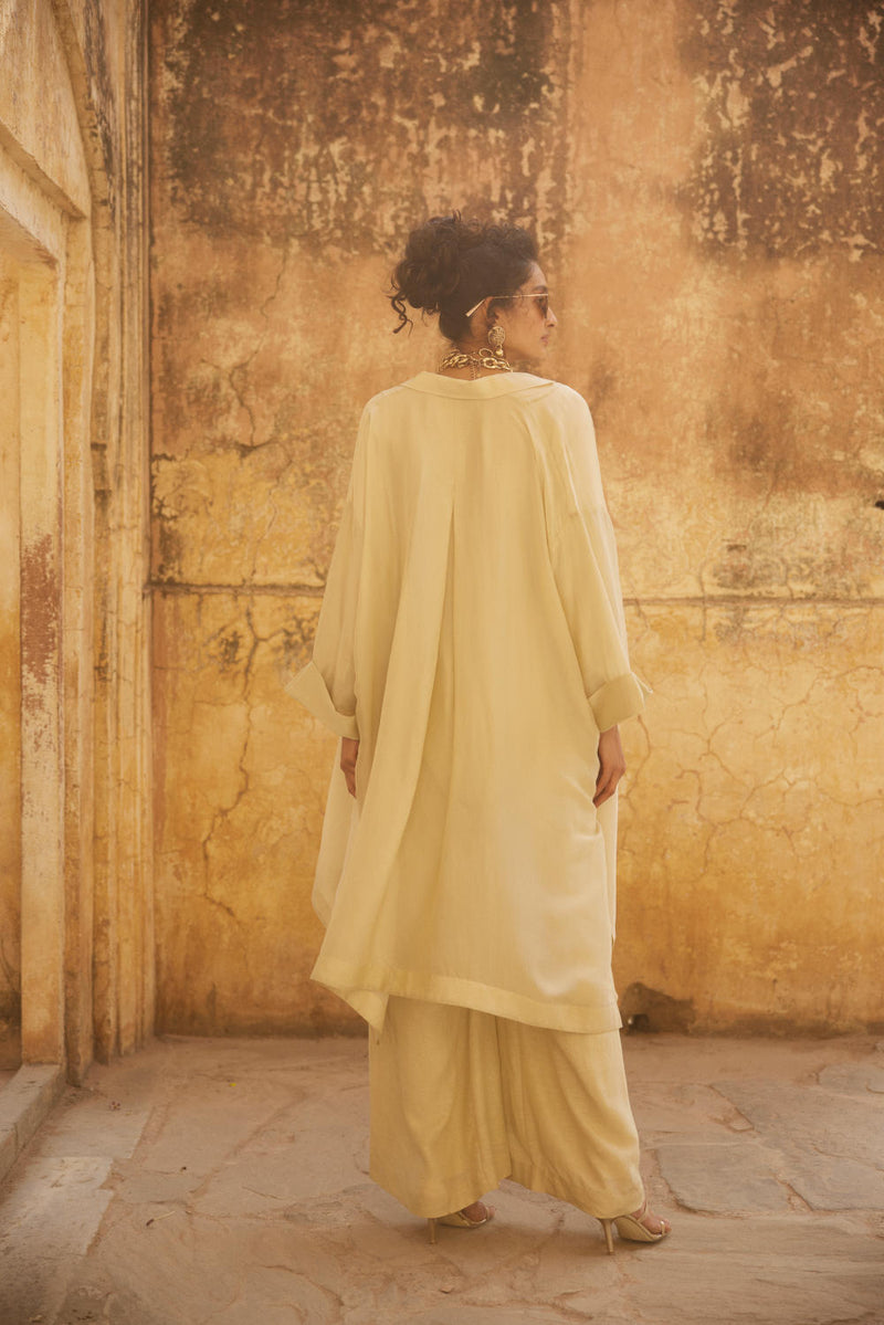 PH-2314 Jumpsuit Jacket Set-Ivory linen by Paulmi & Harsh in ivory color for women in Singapore