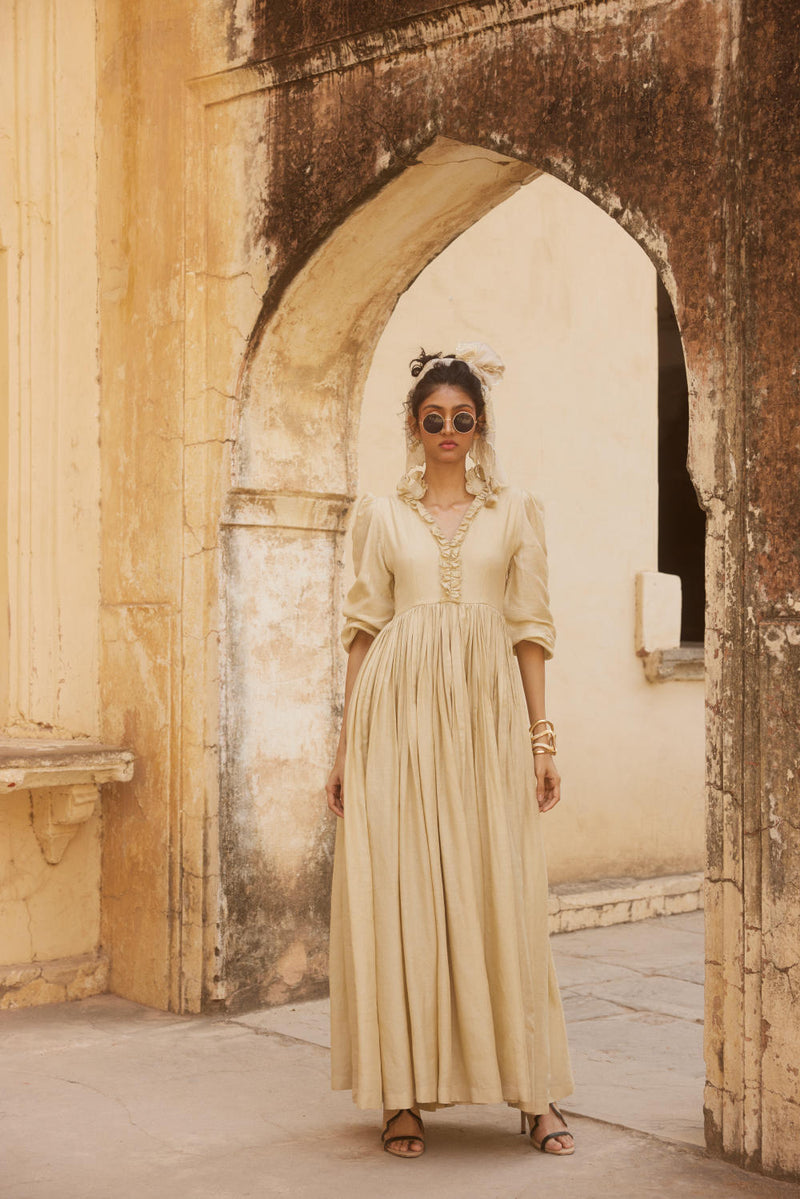 PH-2316 Maxi -Ivory linen by Paulmi & Harsh in ivory color for women in Singapore