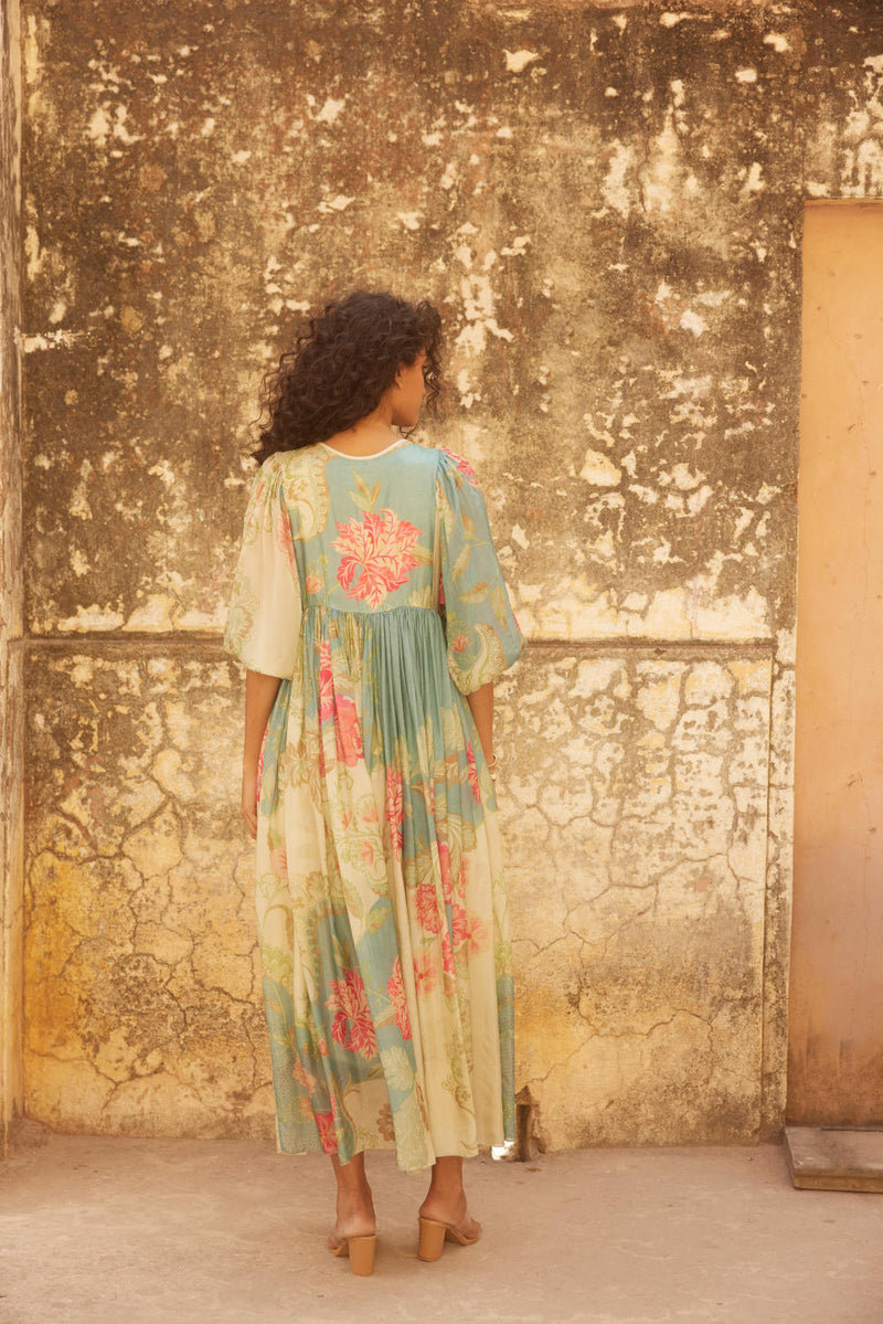 PH-2323 Maxi 
-Ivory with multi color print mul by Paulmi & Harsh in multi color for women in Singapore