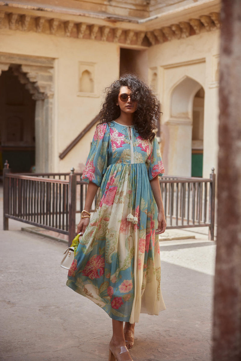 PH-2323 Maxi 
-Ivory with multi color print mul by Paulmi & Harsh in multi color for women in Singapore