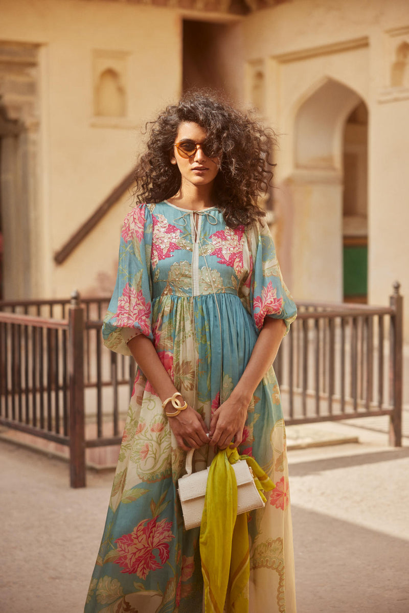 PH-2323 Maxi 
-Ivory with multi color print mul by Paulmi & Harsh in multi color for women in Singapore