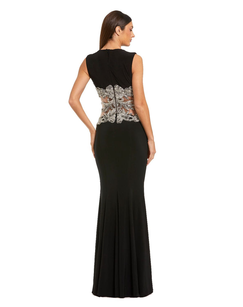 2324 - Black Sleeveless Jersey Gown With Beaded Waist Detail by Mac Duggal in black color for women in Singapore