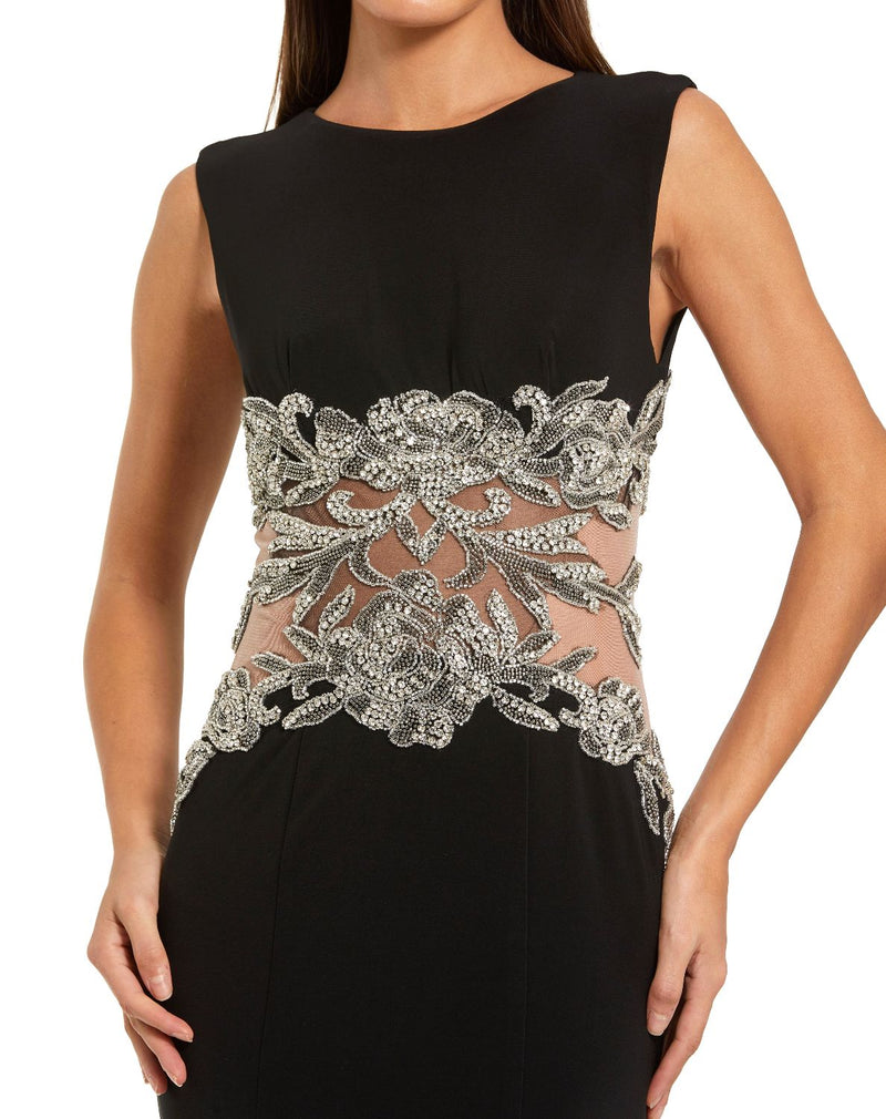 2324 - Black Sleeveless Jersey Gown With Beaded Waist Detail by Mac Duggal in black color for women in Singapore